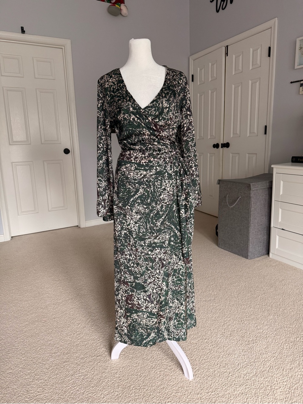Zara Dark Green Printed Wrap Maxi Dress